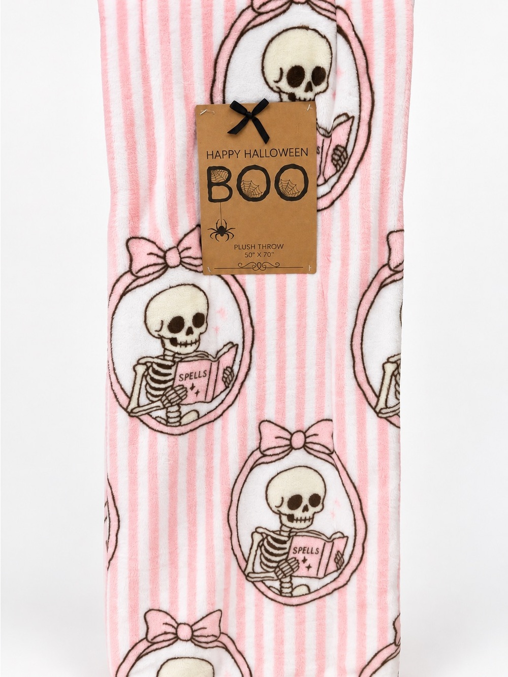 🥂Pink Halloween Bow Reading Skeleton Throw Blanket🥂